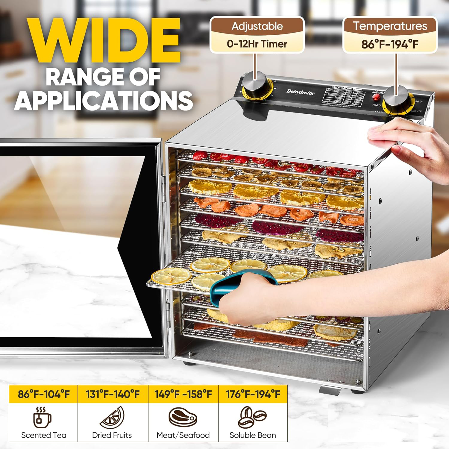 Dehydrator Tray Electric - Commercial Home Stainless Steel 12-Tray Food