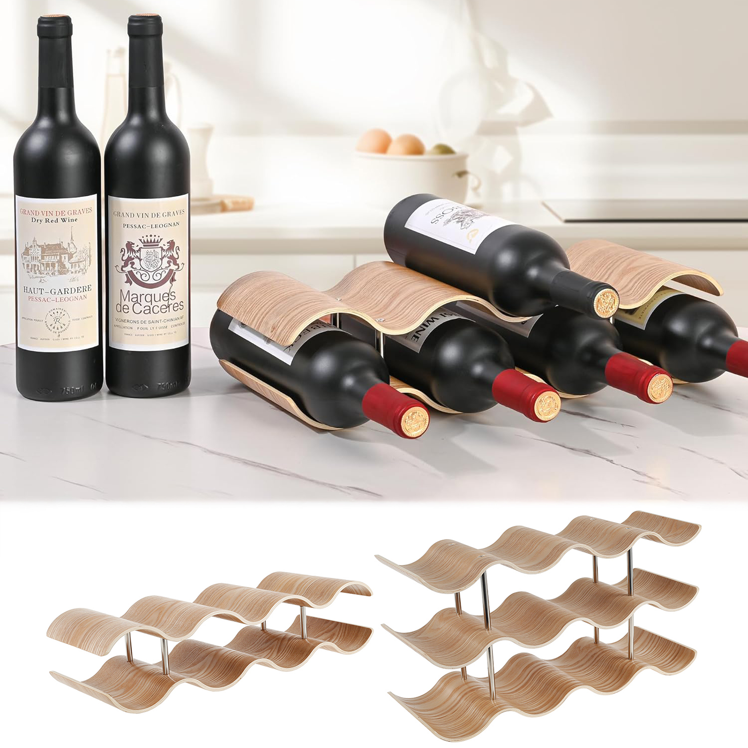 2/3-Tier Wooden Wine Rack Wavy – обзор и цена Kitchen Appliances Holder