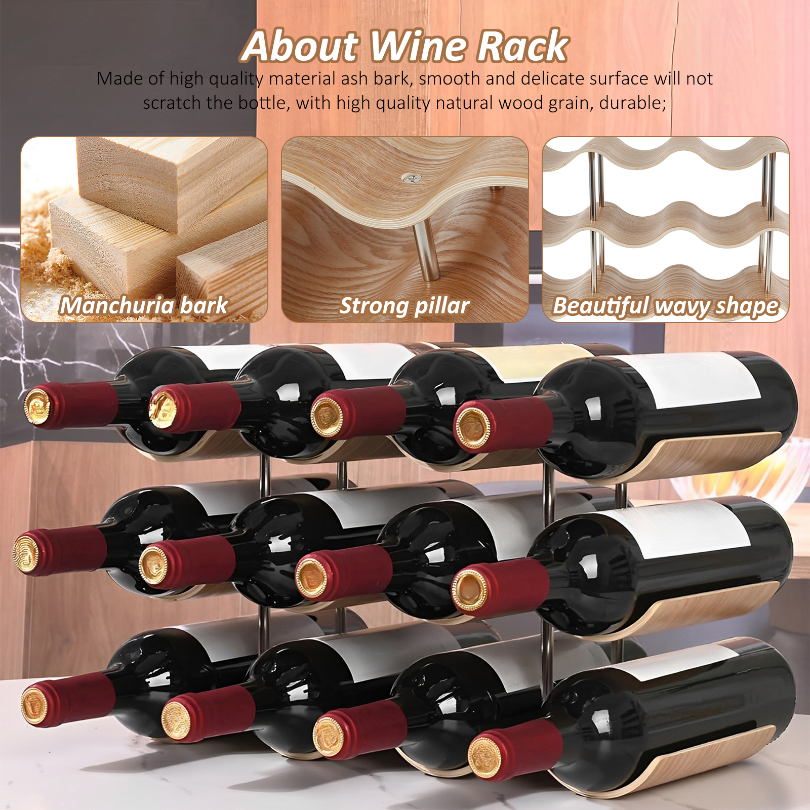 2/3-Tier Wooden Wine Rack Wavy – обзор и цена Kitchen Appliances Holder
